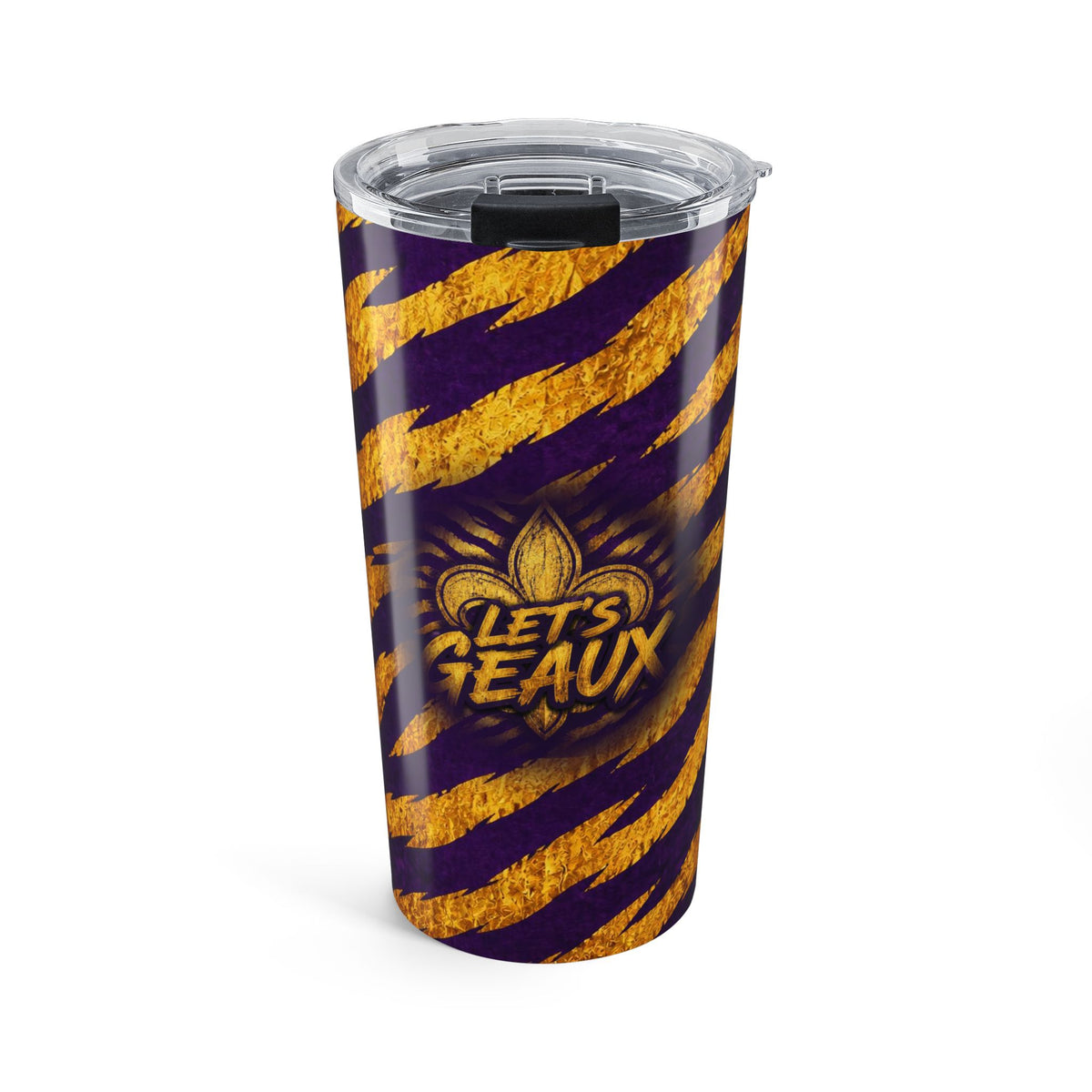 Let's Geaux Tiger Stripe Tumbler | Purple & Gold 20oz Gameday Tumbler