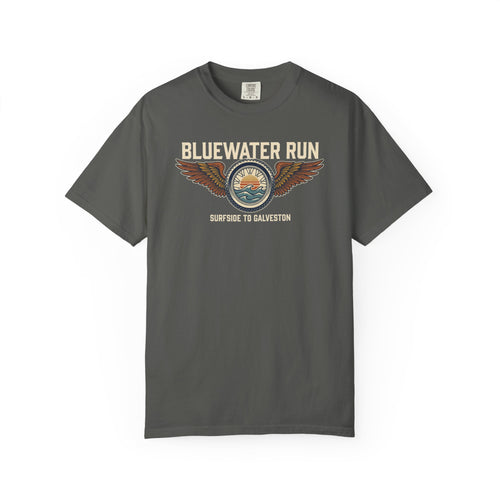Bluewater Run Tee | Winged Wheel Motorcycle Shirt, Surfside to Galveston