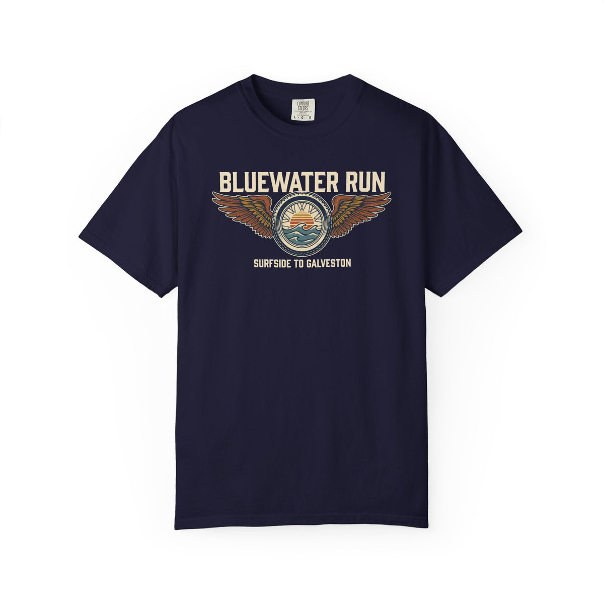 Bluewater Run Tee | Winged Wheel Motorcycle Shirt, Surfside to Galveston