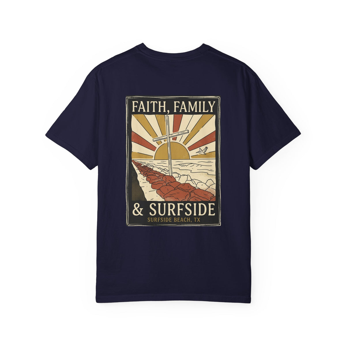 Faith, Family & Surfside Tee | Jetty Cross Sunrise Surfside Beach TX Shirt